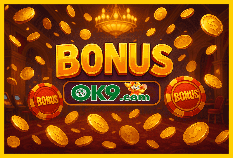 Imagem promovendo bônus OK9BET com recompensas imperdíveis.